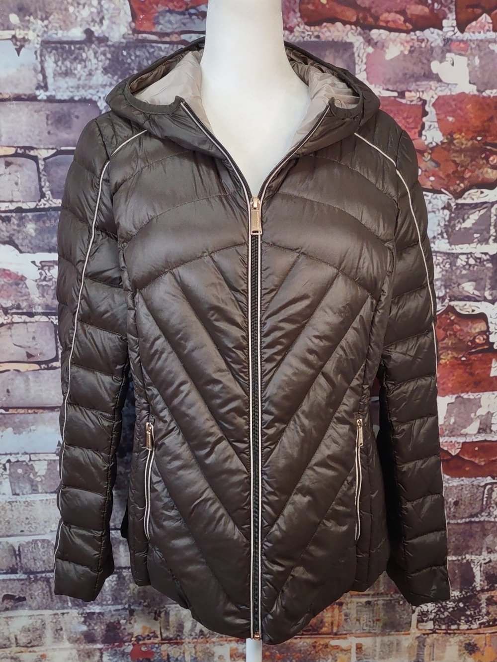 BCBGeneration Hooded Chevron Quilted Puffer Jacket